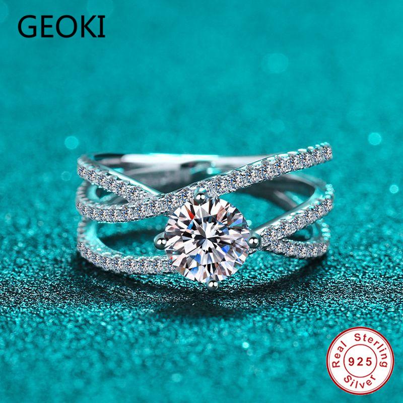 

Cluster Rings Geoki 925 Sterling Silver 1Passed Diamond Test 1 Ct Perfect Cut D Color VVS1 Moissanite Angel Love Ring Luxury Party Jewelry, Golden;silver