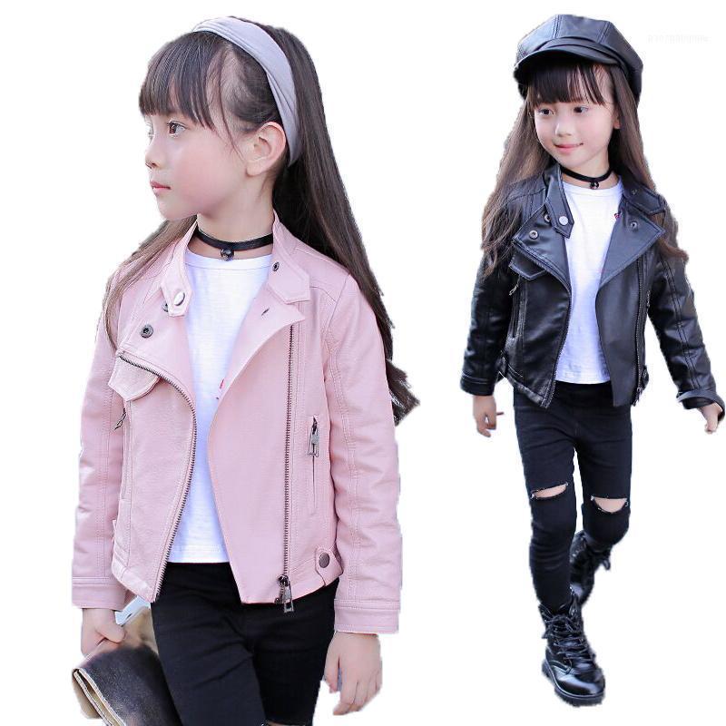 

Jackets Girls Boy Jacket Pu Leather Zipper 2021 Spring Autumn Teens Fashion Solid Coat Children Clothing Outerwear1, Blue;gray