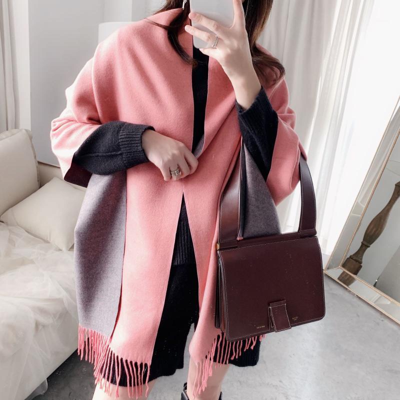 

Scarves 2021 Winter Solid Color Cashmere Scarf For Women Warm Poncho Neck Scarfs Female Fashion Long Shawls And Wraps Ladies, Blue;gray