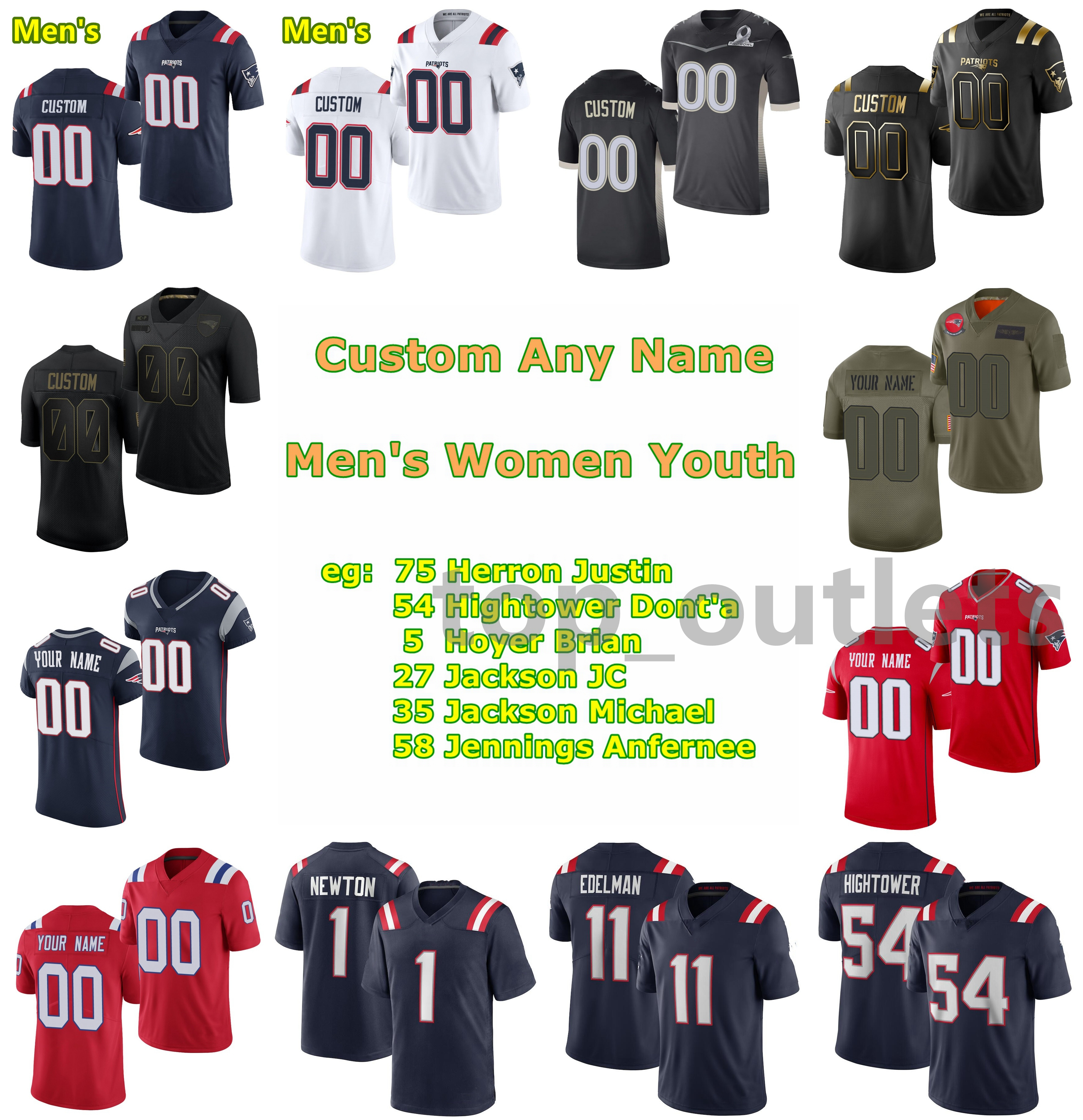 

2021 Patriots American Football Jerseys Brian Hoyer Jersey JC Jackson Anfernee Jennings Jonathan Jones Brandon King Matt Judon Harvey Langi Custom Stitched, As photo