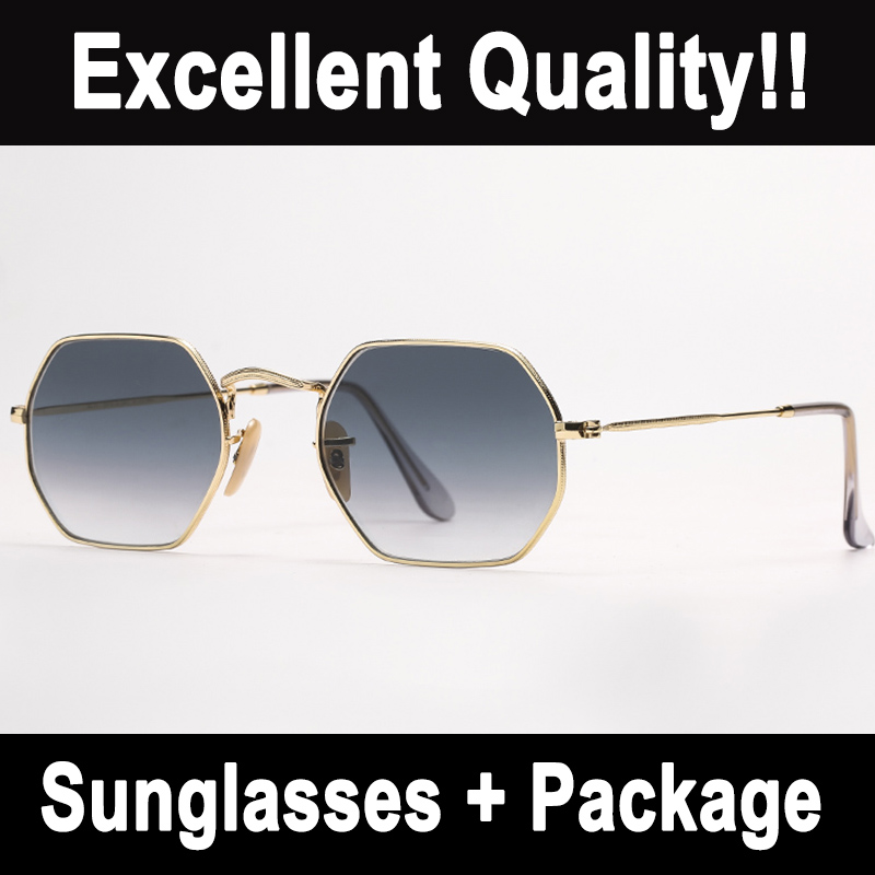

Fashion Women Sunglasses Mens Driving Octagonal Sun Glasses Gold Frame Glass Lenses UV Protection with Free Leather Case, red sticker and retail pacakge