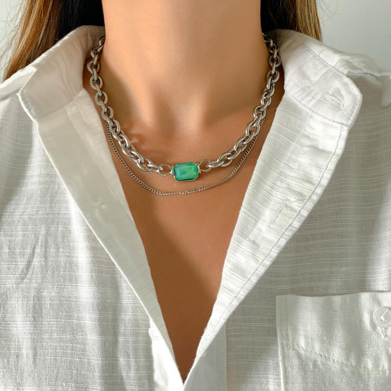 

Pendant Necklaces Lacteo Vintage Heart Statue Geometric Glass For Women Fashion Long Collar Chain Choker Necklace Jewelry Gifts, Silver