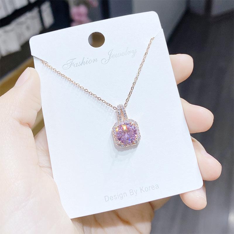 

Chains Japanese And Korean Square 3A Zircon Fashion Women's Necklace Micro-Inlaid Elegant Clavicle Chain Pendant, Silver