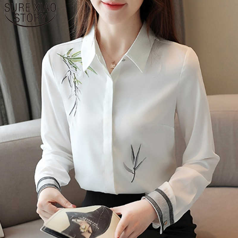 

Fashion Long Sleeve Casual Tops Autumn Women Blouse Embroidery White Print Shirt Slim Loose Shirt Blusas Feminina 7092 50 210527