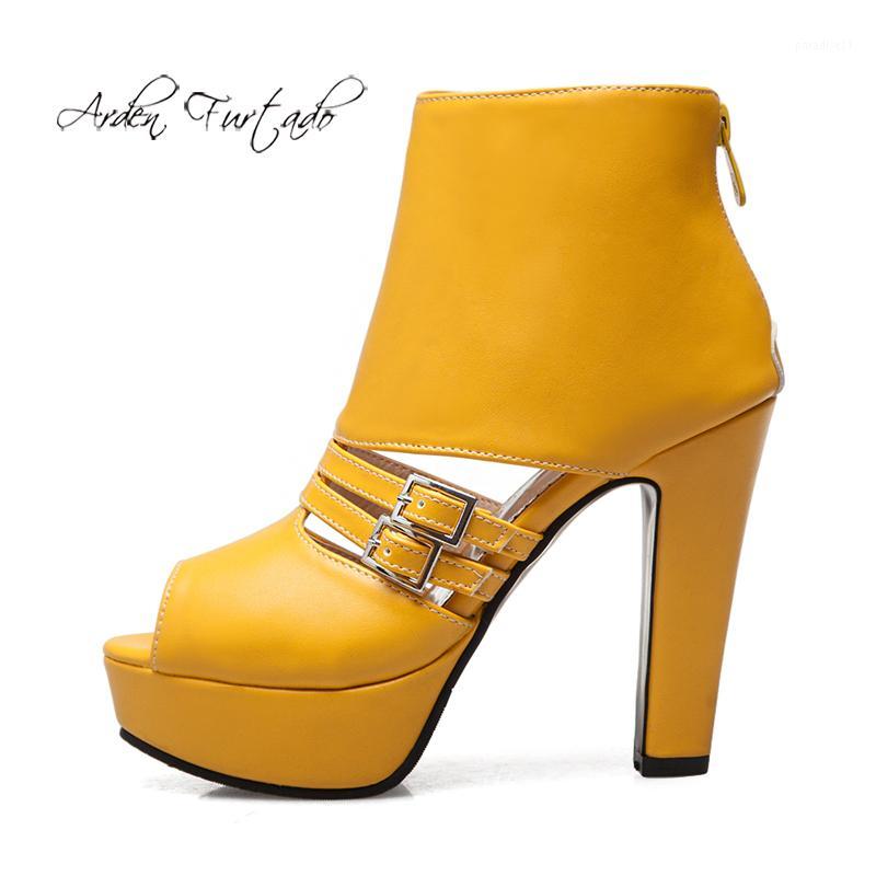 

Boots Arden Furtado Summer Fashion Women's Shoes Chunky Heels Zipper Sexy Elegant Ladies Platform Peep Toe Yellow White, Black