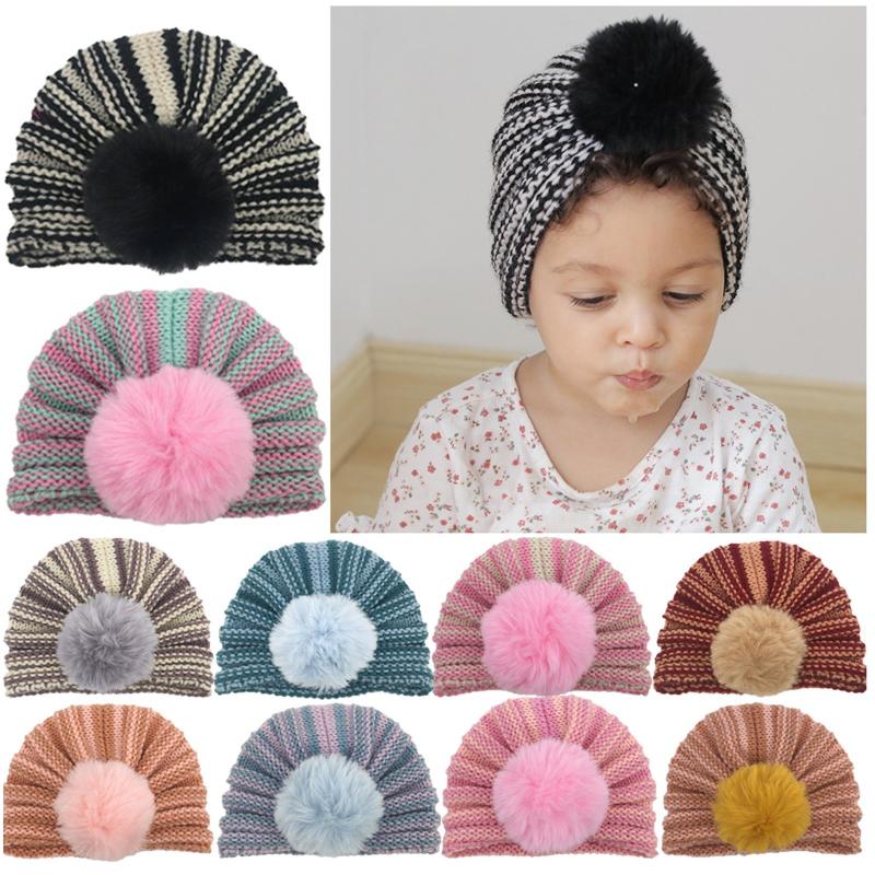

Caps & Hats Hat Baby Bandanas Turban Headband Cute Warm Pompom Striped Knitted Head Bands Accessories Headwrap Headdress, Yellow