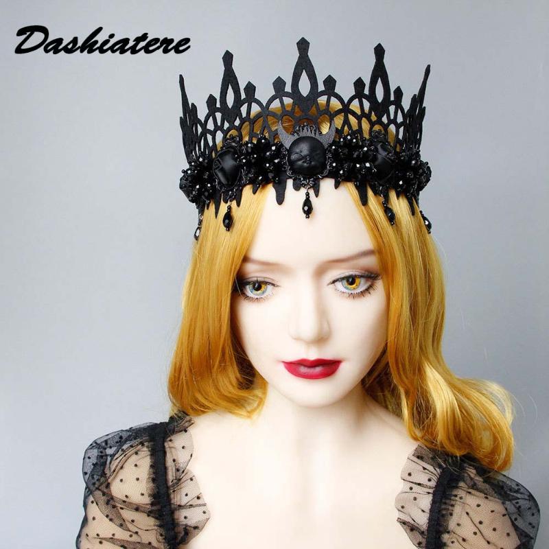 

Hair Accessories Vampire Devil Headband Black Crown Tiara Witch King Head Women Halloween Party Hairband Gothic Jewelry Po Prop