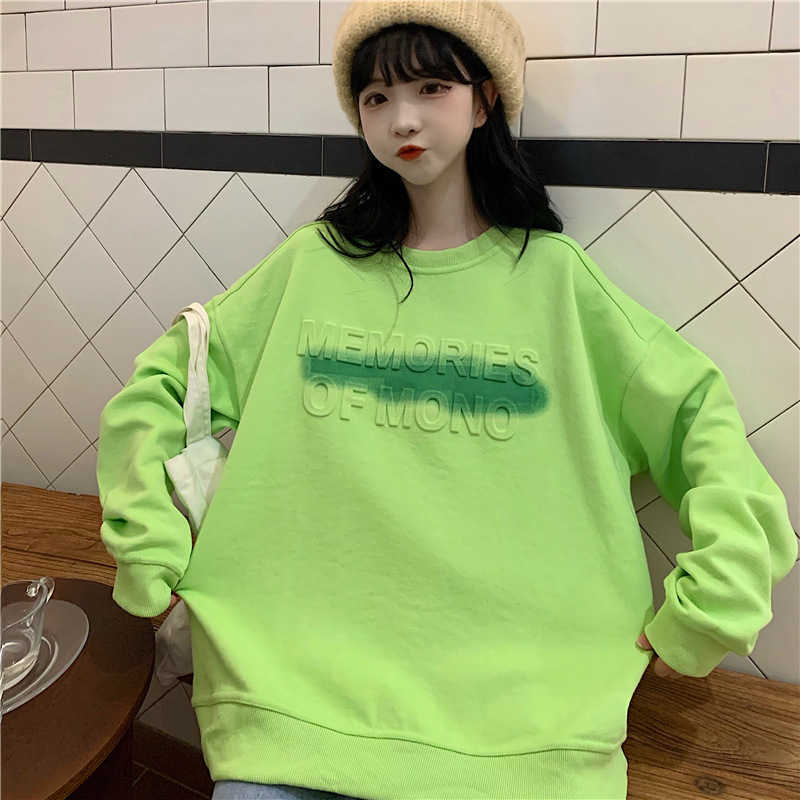 

High street hiphop fried Street sweater women's spring and autumn loose Korean ins lazy wind thin ancient Vintage Coat, Green