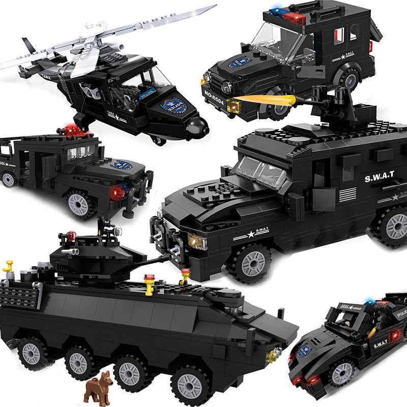 

City Police Special Forces Military Model Building Blocks SWAT Team Helicopter Truck Armored Car Ship Weapon Construction Toys Q0624