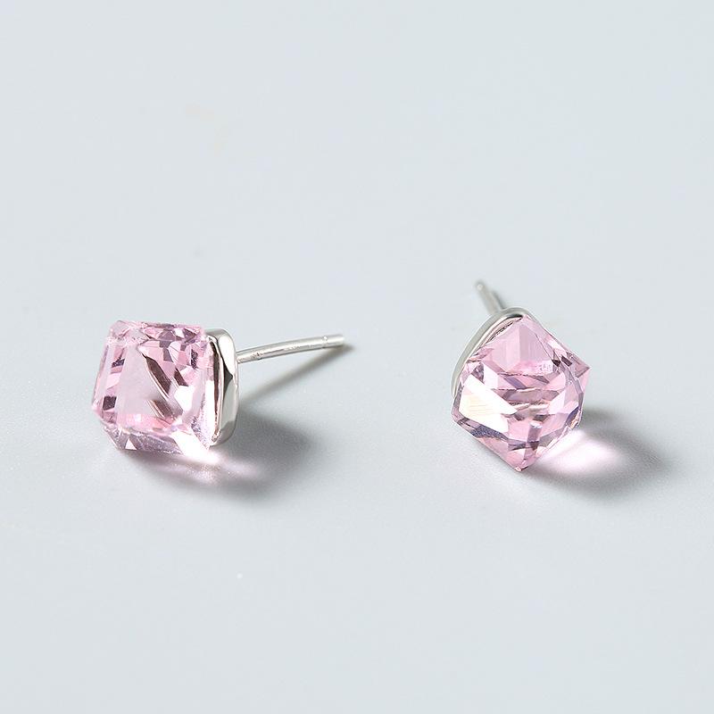 Stud CA019 925 Sterling Silver Earrings Exquisite Aurora Crystal For Gifts Customized Jewelry Pink Blue Purple Colors-image-702860348