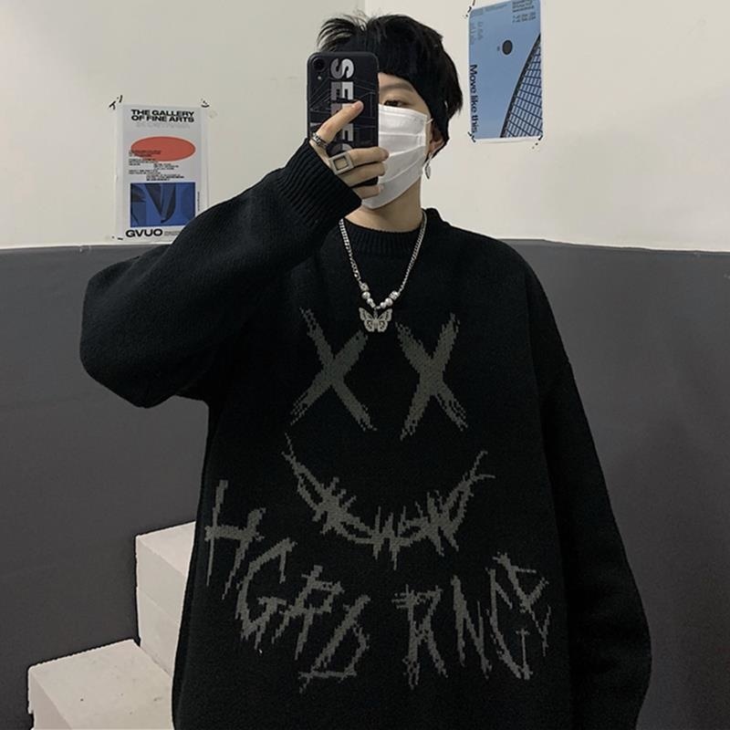 

men's sweaters y2k homens camisola de hip hop grunge casual solto malha pulÃ´ver outono inverno feminina casais unissign emo jsau, White;black