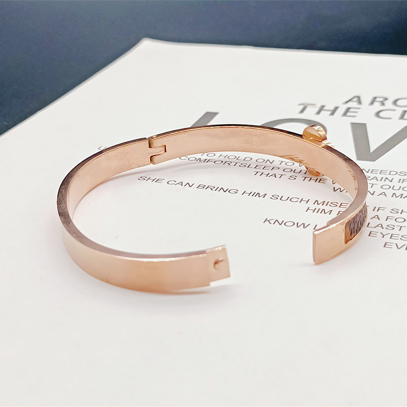 

gold rose Titanium steel leather Bangle women bracelet letter V designer wedding social anniversary gift jewelry