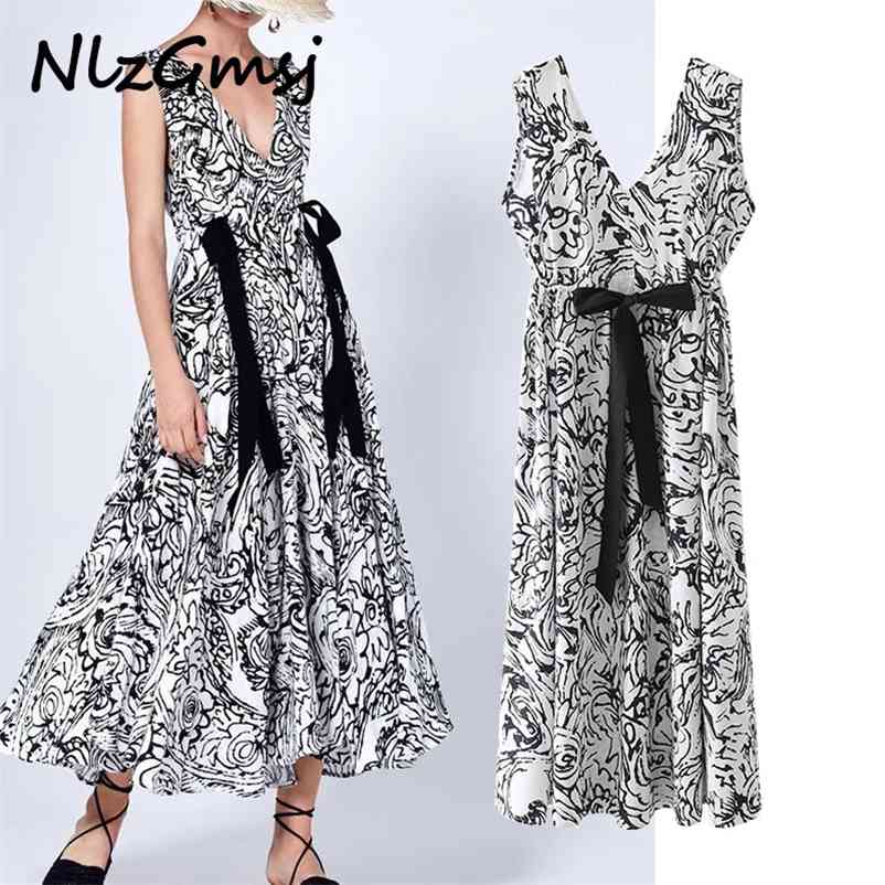 

Dres Elegant V neck Bow Tie Sleeveless Midi Retro Woman Plus Size Holiday Casual 04 210628, As picture