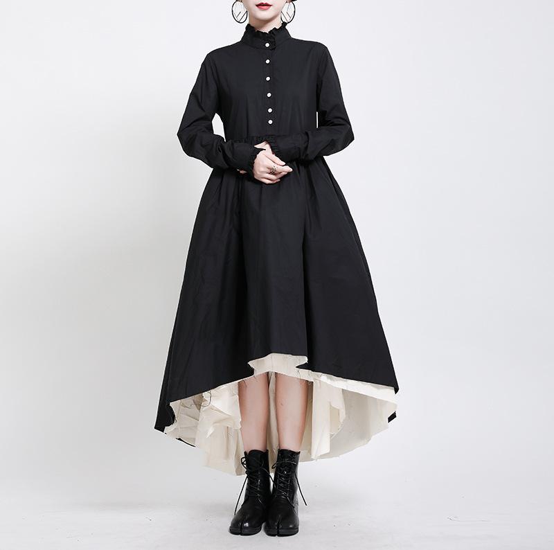 

Casual Dresses Autumn Dress Women Cotton Vintage A-Line Solid Full Bow Empire For Japan Dark Style Luxury Designer, Black