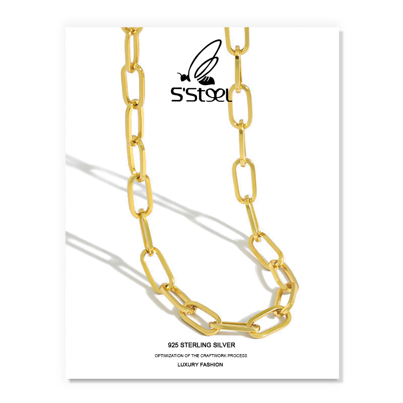 

S'STEEL Chain Neckalces For Women Sterling Silver 925 Minimalist signer Gold Necklace Collares Plata De Ley 925 Jewellery