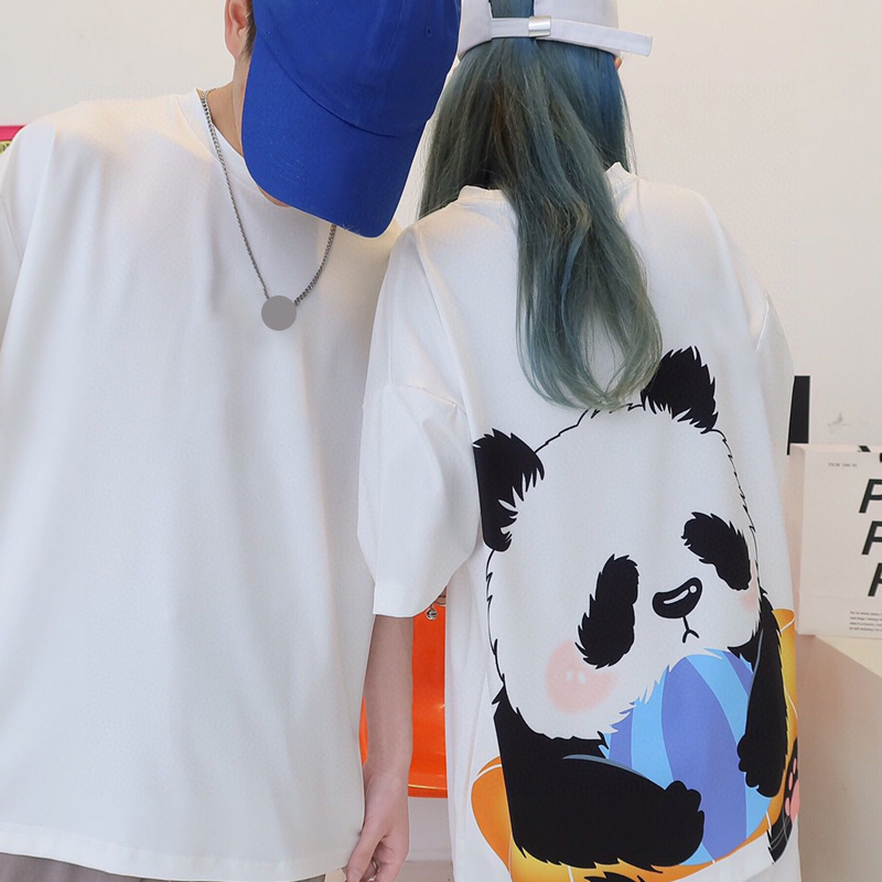 

Brand designed Lovely Peking Opera Panda Short-sleeved T-shirts tops for lovers swimming ring pandas 3D print Milk silk fabric 93510 2pcs, White