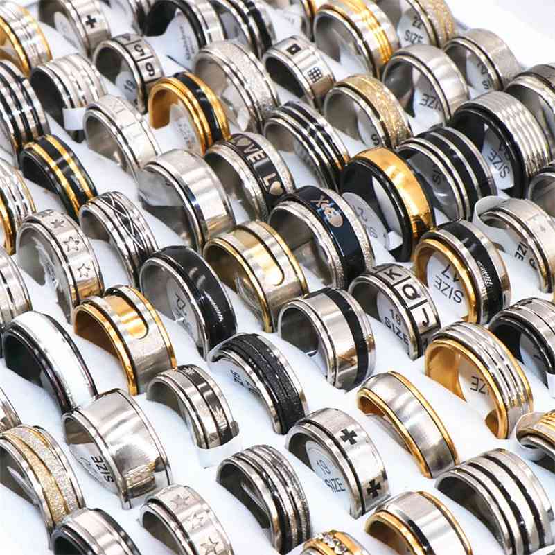 

Fashion 36pcs/lots Mix Style Spinner Stainless Steel Rings For Women & Men Jewelry Rotatable Band Rings Wholesale Bulks Lots 210713