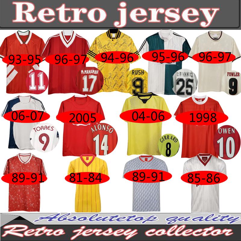 

04 05 Retro Soccer Jersey Gerrard 1982 FOWLER DALGLISH 10 11 Football Shirts TORRES 1989 Maillot 85 86 Kuyt 08 09 SUAREZ 1995 93 McMANAMAN, Black;yellow