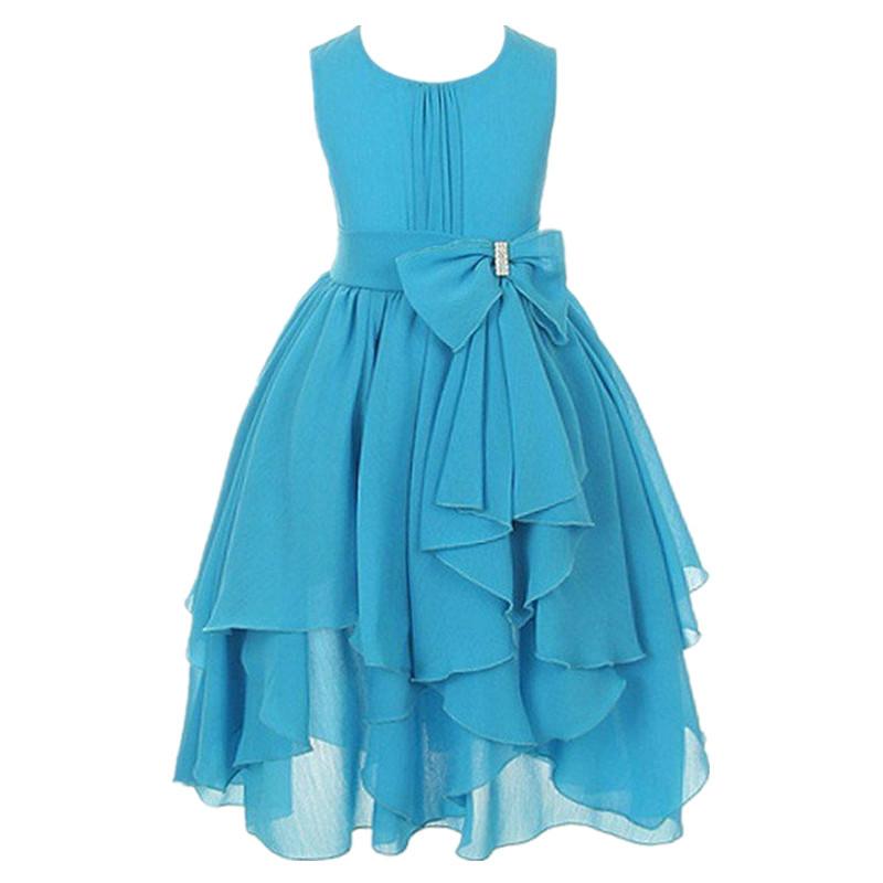 

Girl's Dresses 12 Colors Irregular Bow Ball Gown For Girls Teen Clothing Sleeveless Multilayer Chiffon Princess Dress Fit Wedding Party