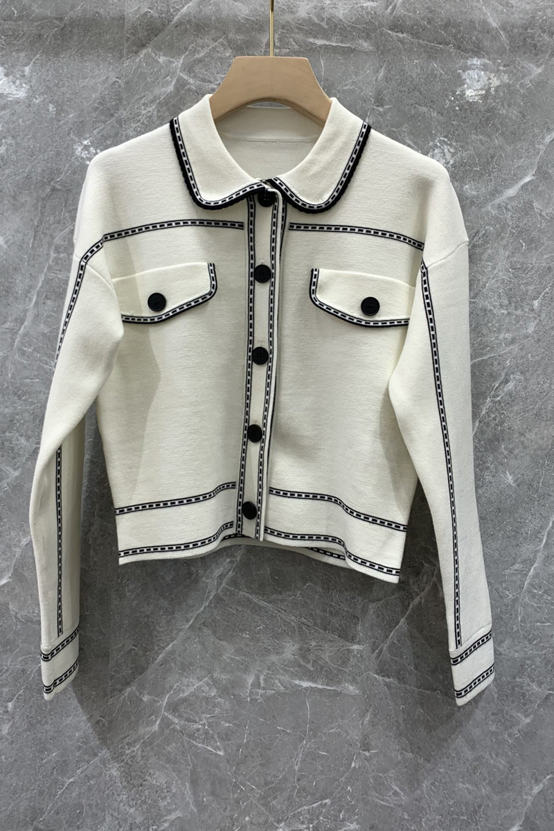 

Color Matching Doll Collar Faux Pocket Short Coat Womens Autumn European and American New All-Matching Youthful-Looking 9BB, White