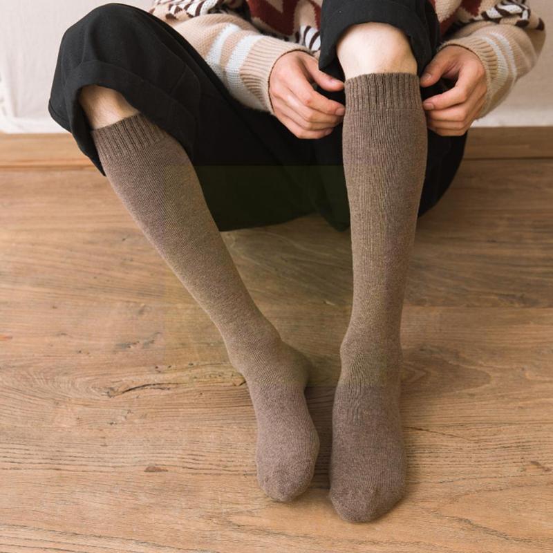 

Men's Socks Winter Knee Wool Long Thick Warm Harajuku Retro 1 Sock Compression Male Pair High L3b1, Black