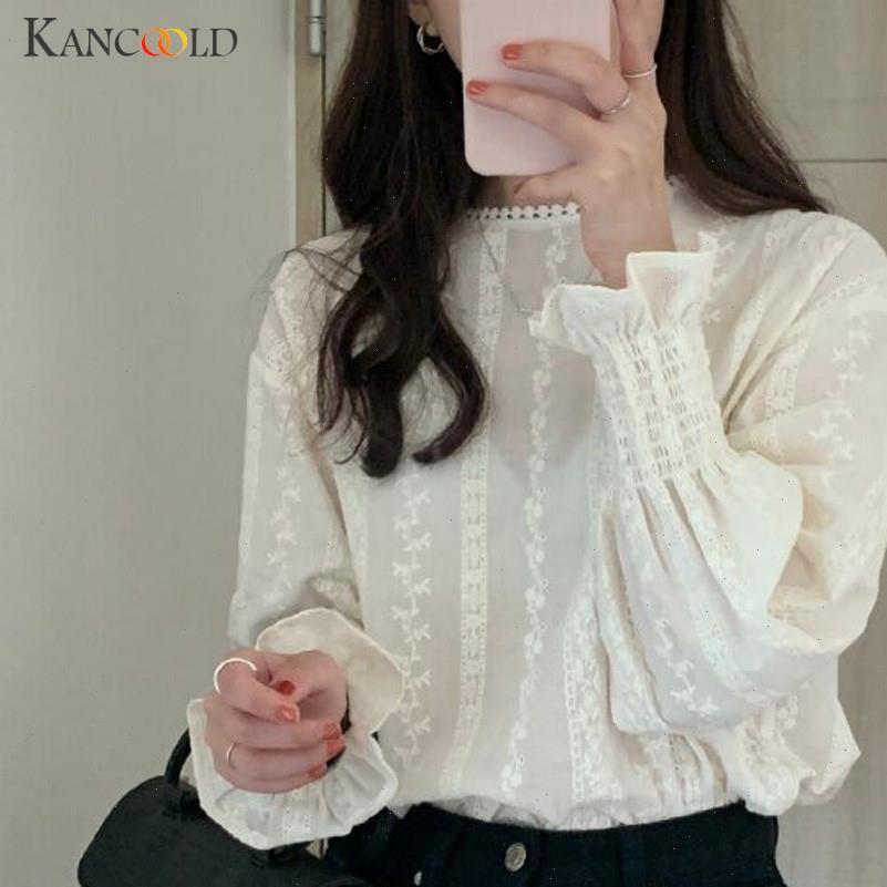 

shirt women womens shirts long sleeve lantern floral lace o neck casual fashion nov8, White