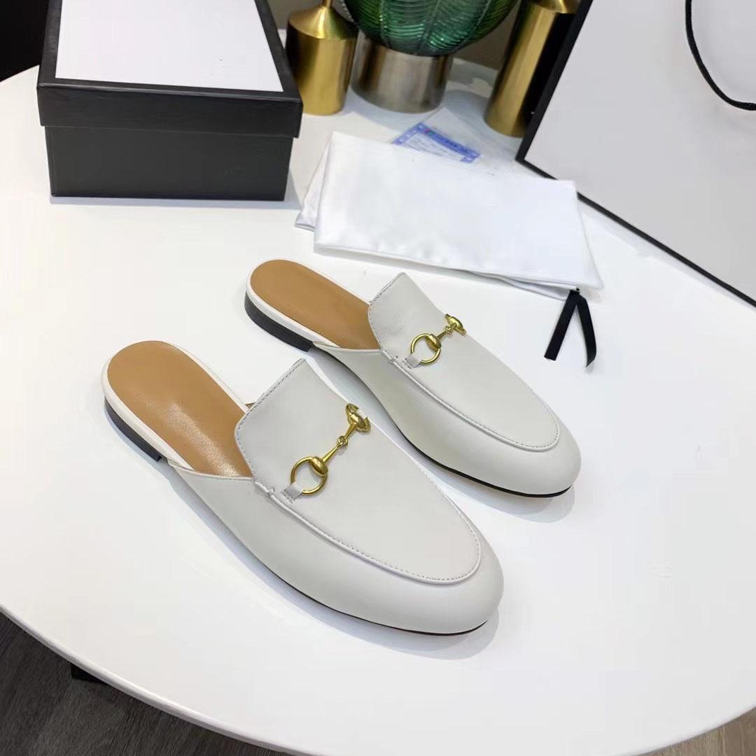 

Designer Princetown Slippers Leather Mules Women Loafers Metal Chain Comfortable Casual Shoe Lace Velvet Slipper Box Size 35-46