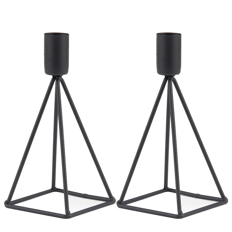 

Candle Holders 2pcs Restaurant Metal Candlestick Party Black Centerpiece Geometric Wire Taper Holder Simple Table Wedding Decorative