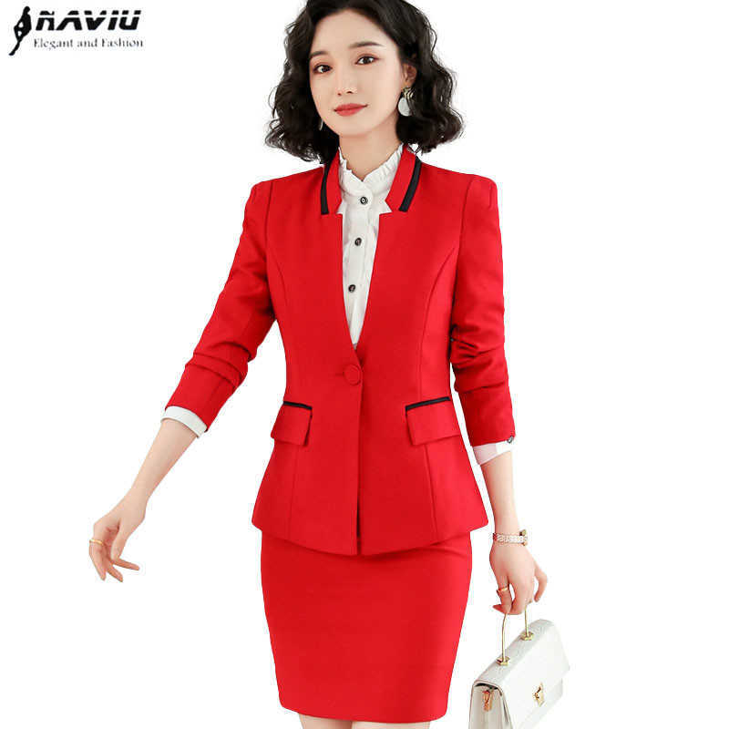 

Spring Fashion Women Suits Formal Temperament Long Sleeve Slim Blazer and Skirt Office Ladies Business Work Wear 210604, Black coat and skirt