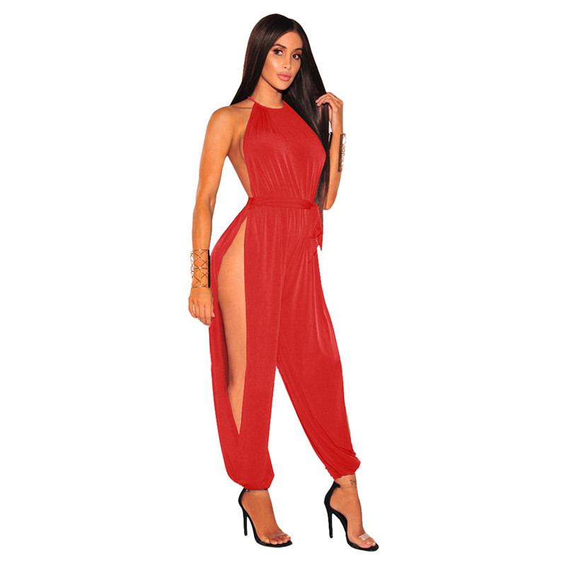 

Women Hollow Out Jumpsuit Casual Solid Sleeveless O-Neck Belt Jumpsuit Sexy Lace Up Slim Rompers Jumpsuit, Royal blue