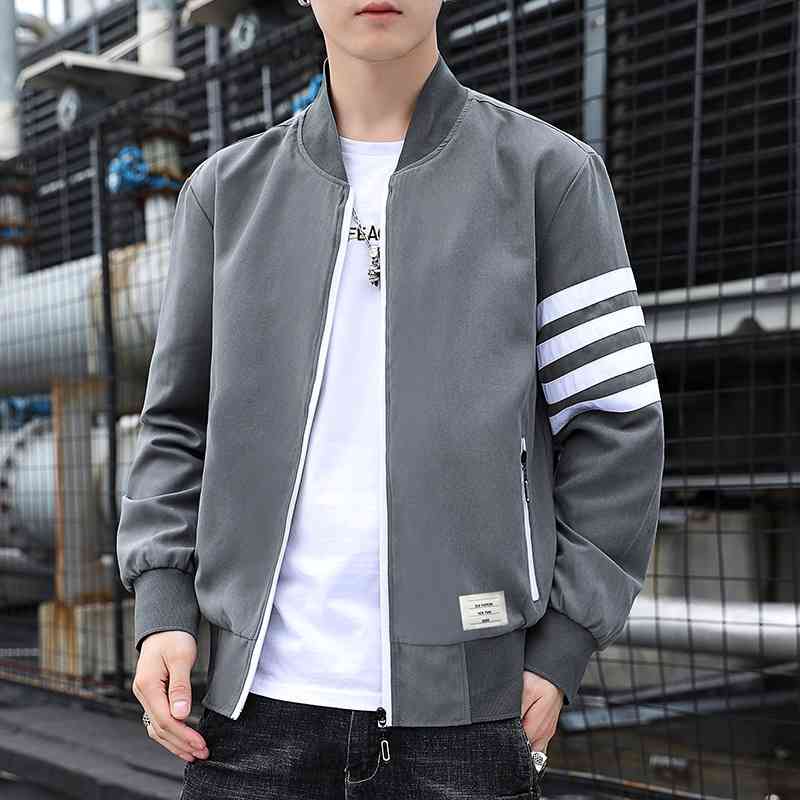 

TB tide brand four bar jacket spring and autumn thin long sleeve men's coat leisure trend sports baseball suit, Gray