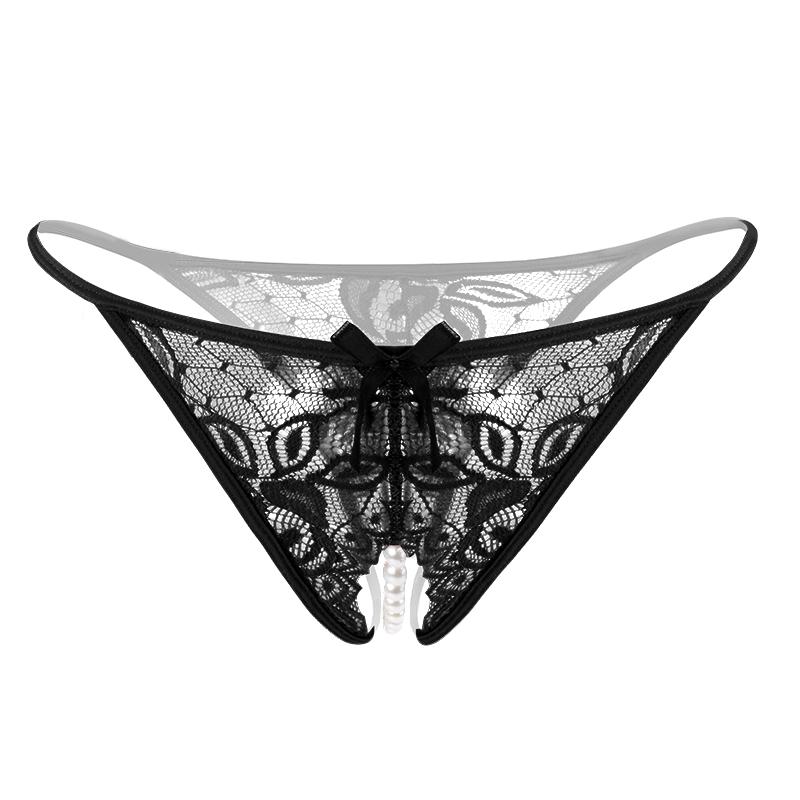 

Women's Panties Plus Size Sexy Thong T Pants Open C Free Take-off Lace With Pearl Massage Transparent Underwear, Black
