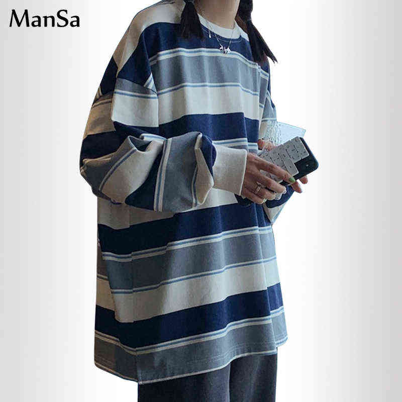 

spring autumn Striped hoodies women fashion Long Sleeve Hoodie Sweatshirt Harajuku Jumper cotton Pullovers Casual oversized Coat 211108, Xian 261 lan