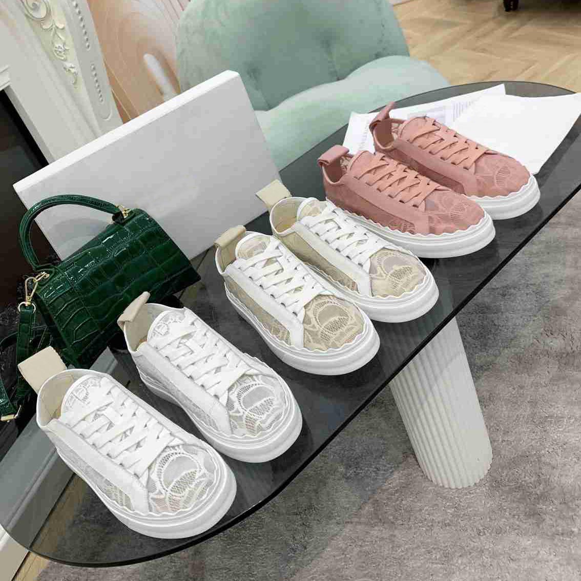 

2021 women casual shoes Lace mesh shoe fashion designer Chaussures lady Schuhe top quality with full package 35-42, 4white
