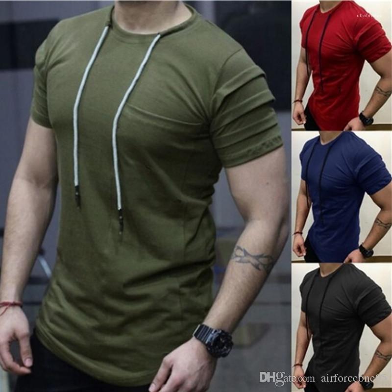 

Summer Fashion Solid Ties O-neck Casual Tees Short Sleeved Tops Designer Mens Tshirts, White;black