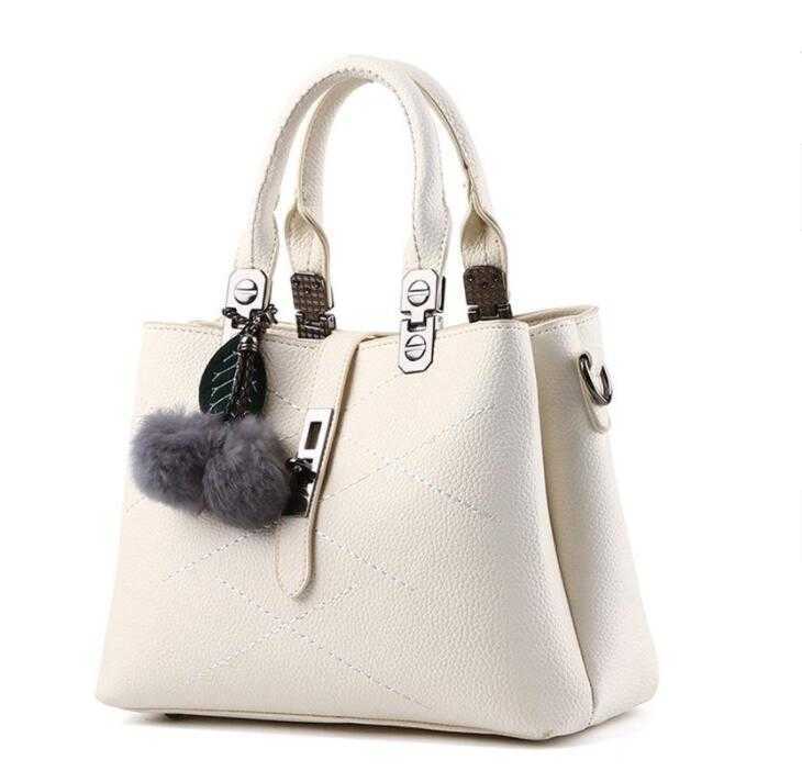 

CLASSIC FLOWER HBP Embroidery Messenger Bags Women Leather Handbags Sac a Main Ladies hair ball Hand Bag lady Tote white color, Deeppink