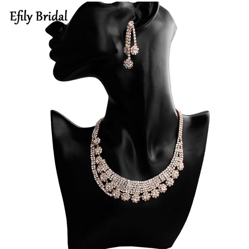 

Earrings & Necklace Efily Gold Plated Luxury Jewelry Sets For Women Wedding Accessories Rhinestone Bridal Earring And Set Bridesmaid Gift, Silver