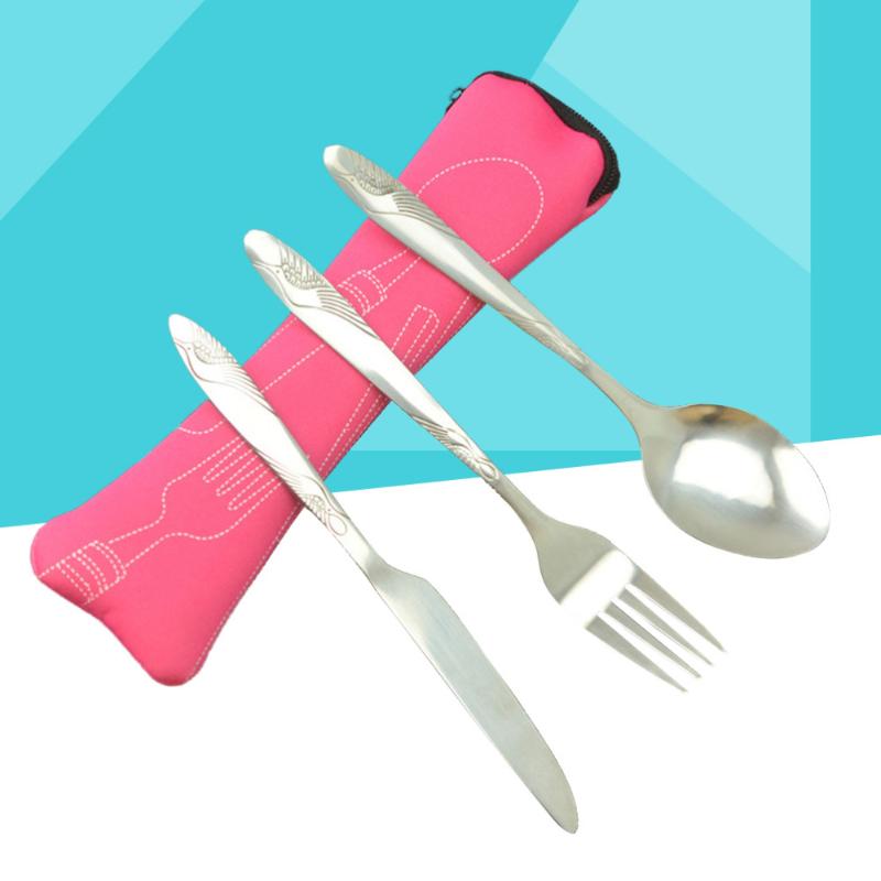 

Dinnerware Sets 3 PCS Stainless Steel Tableware Set Portable Travel Silverware Lightweight Travel/Camping Cutlery With Neoprene Case-Knife,