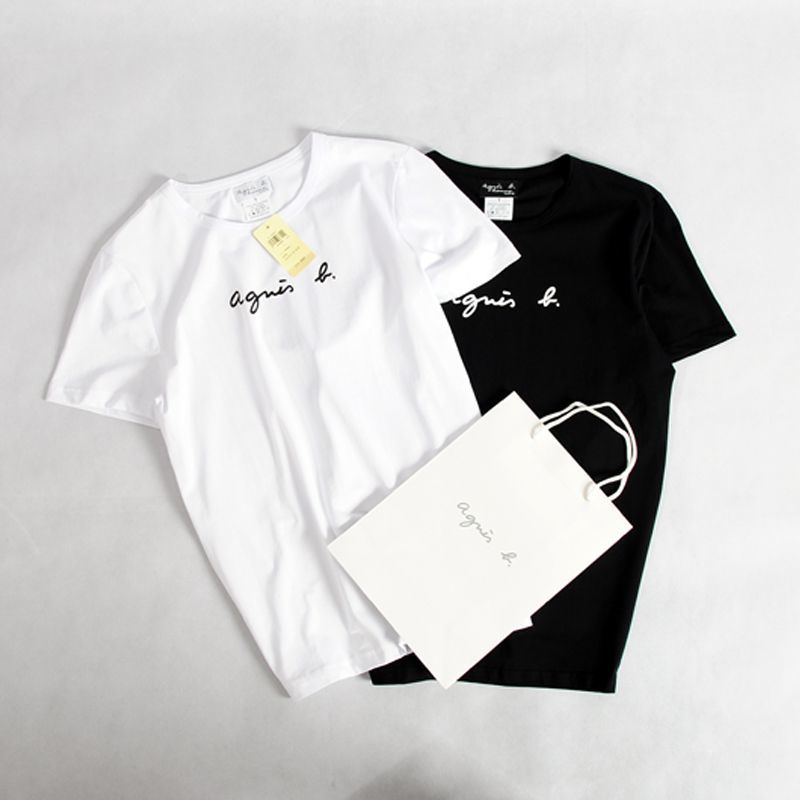 

Men women T-shirt summer agnes Slim short-sleeved cotton round neck top bottoming shirt, Black