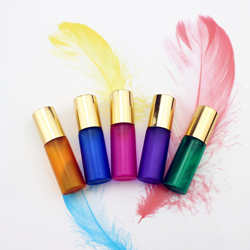 

50pcs/lot 5ml Glass Roll on with Stainless Steel Ball Perfume Roller Essential Oil Bottle Sample Test Vials