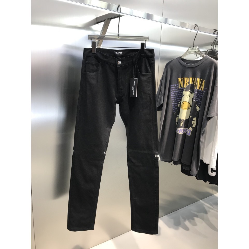 

Advanced Raf Simons new high street back zipper metal chain men's jeans, Black
