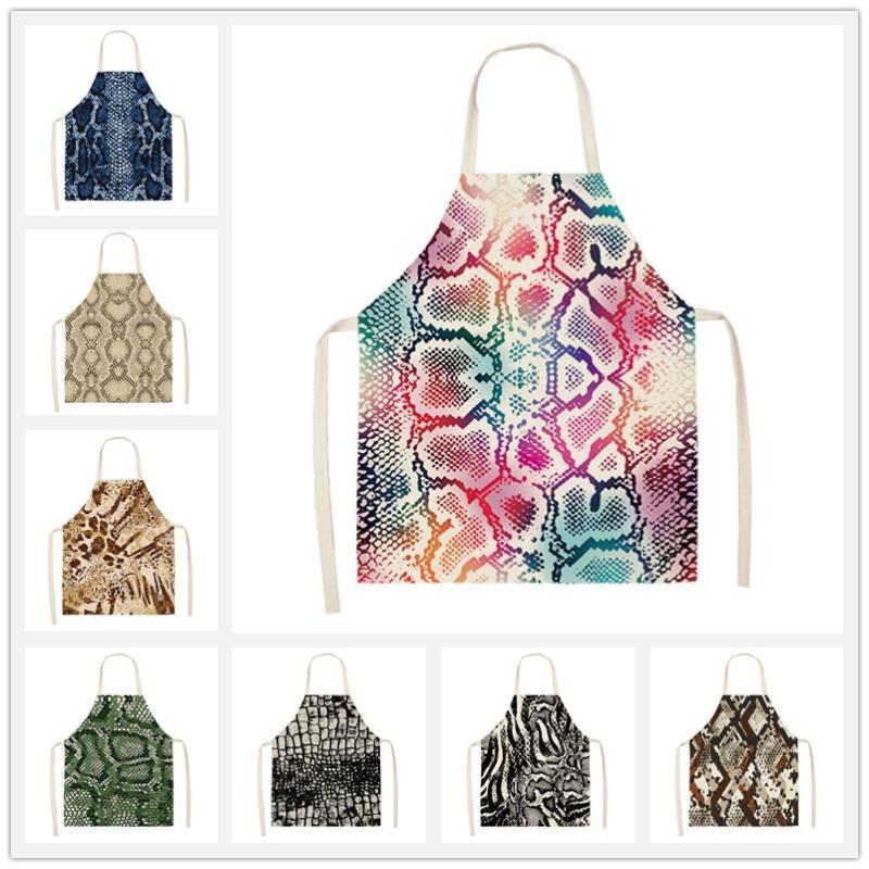 

Snake Skin Pattern Kitchen Aprons Woman Men Cotton Linen Bibs Home Cooking BBQ Apron Cleaning Baking Accessory 53*65cm WQL0156