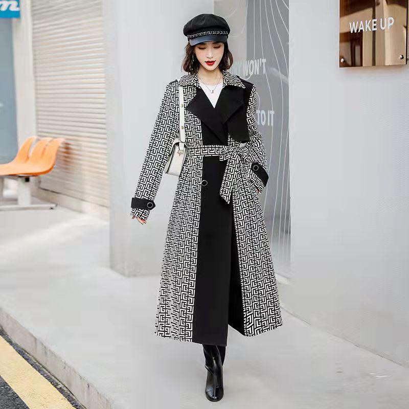 

Women's Trench Coats 2021 Fashion Autumn Printed Over-the-knee Long Windbreaker Jacket Ladies Slim And Thin Temperament Trend, Tan;black
