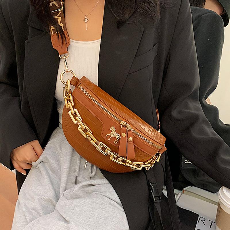 

Waist Bags Chain Fanny Pack Women Leather Bag Luxury Chest Mini Female Belt Fashion Ladies Shoulder Crossbody, Black