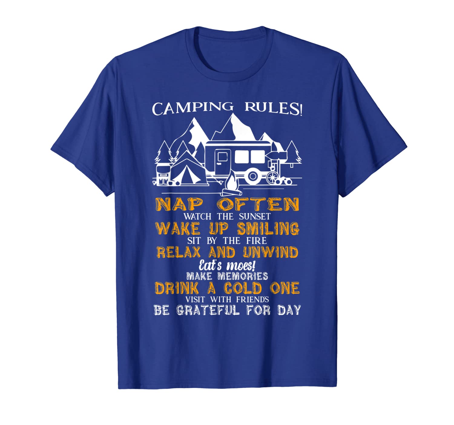 

Camping Rules Cute and Funny Camper humor t-shirt, White;black