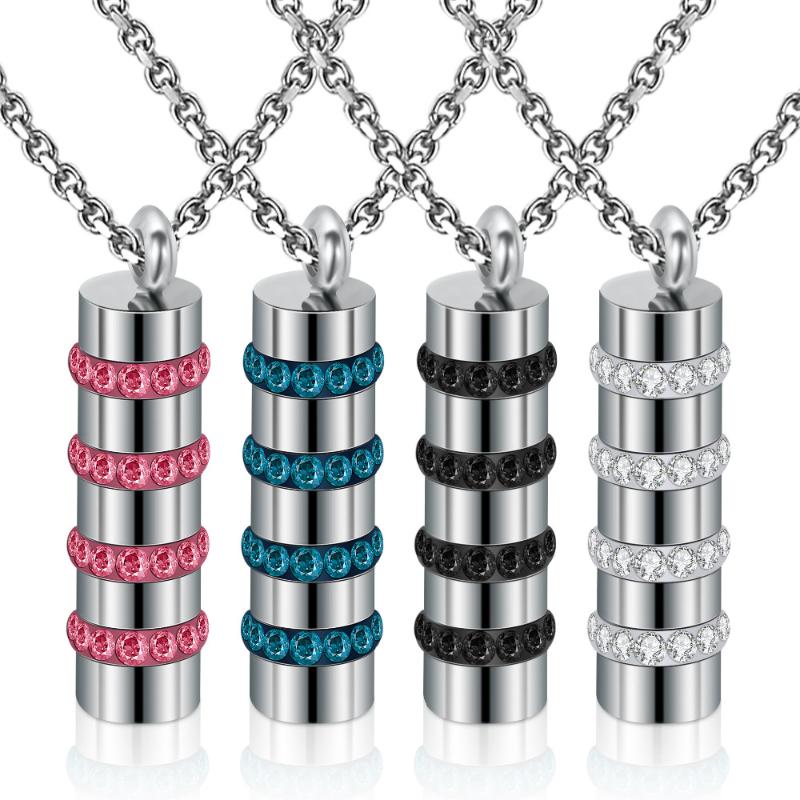 

Pendant Necklaces Doreen Box Stainless Steel Inlay Five Round Rhinestone Cylindrical Necklace For Unisex Women Link Chain Jewelry