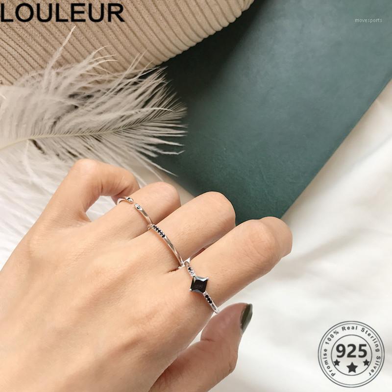 

Cluster Rings LouLeur Daily 925 Sterling Silver Ring Black Zircon For Women Jewelry Adjustable Fashion 20211