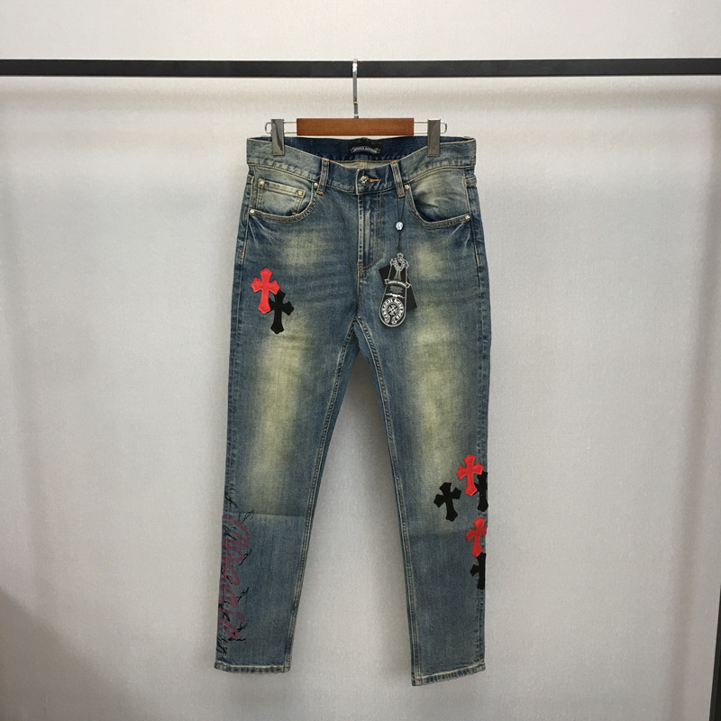 

Chromes Heart 2021 Mens Designer Jeans Ch autumn and Winter Classic washed Blue Cross skin tassel jeans trendy men's and women's s