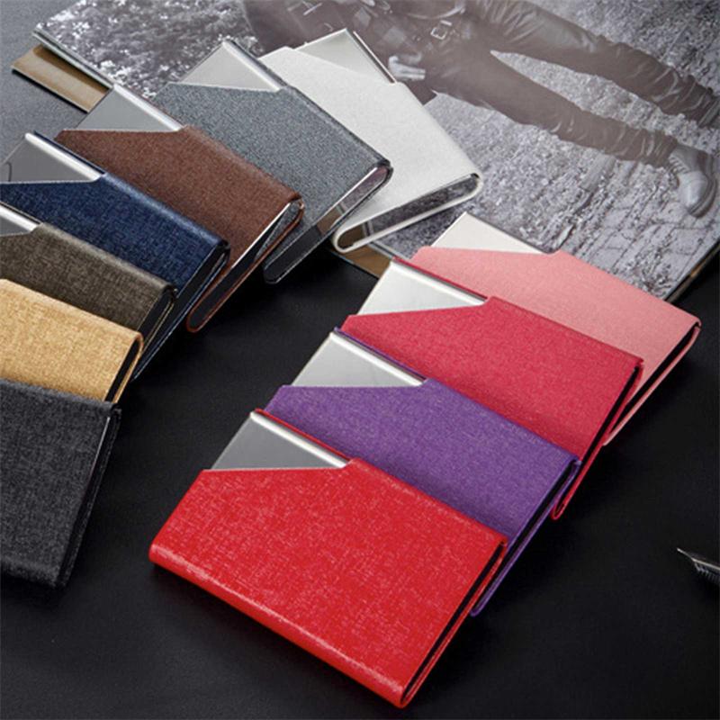 

Card Holders 1pc Stainless Steel Box Lid Holder Luxury PU Leather Men's Business & Note ID Storage, Co