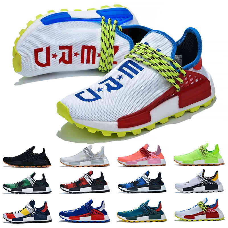 

Wholesale NMD Human Race Men Women Running Shoes Pharrell Williams HU White Black Yellow Red Grey Trainers Sports Sneakers Mens Size 5-12, #3 green 36-47